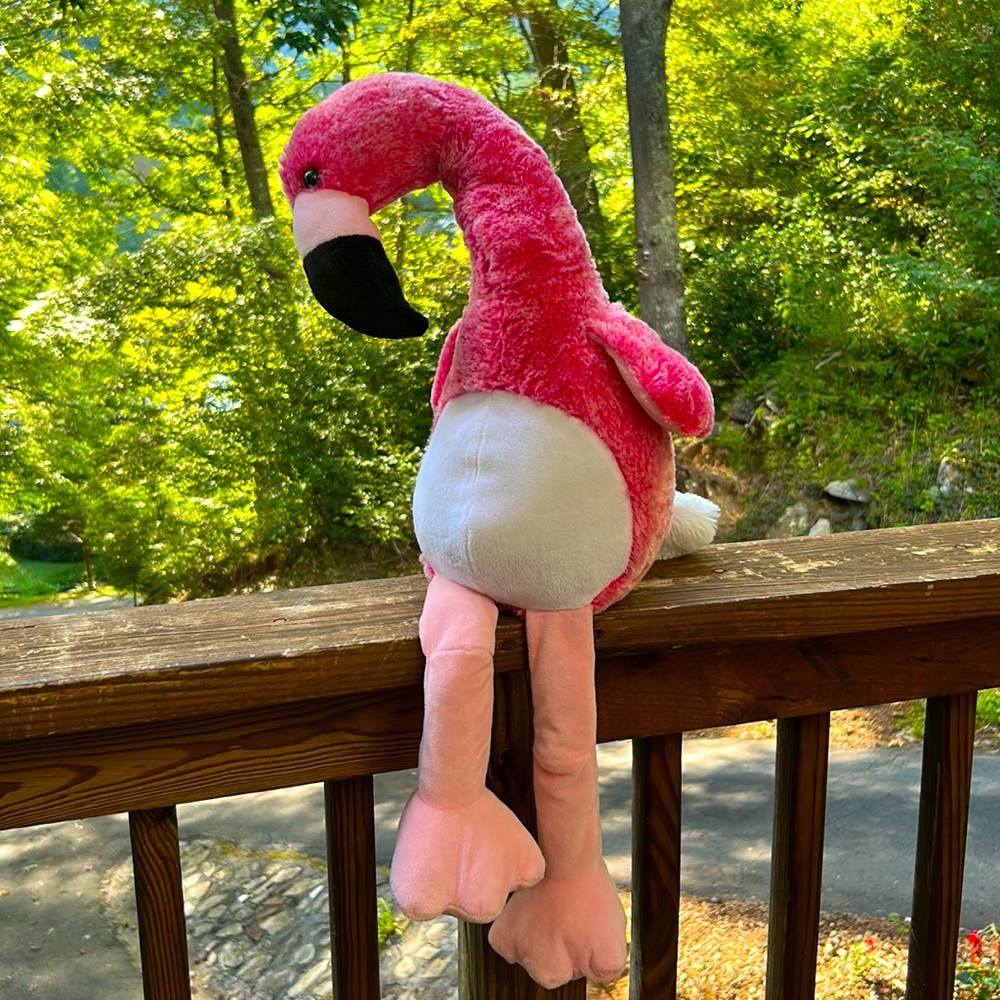 Flamingo stuffed animal.